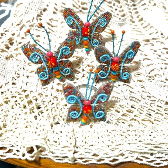 Pier 1 One Beads Beaded Art Glass Butterfly Napkin Ring Holders - Picture 6 of 6